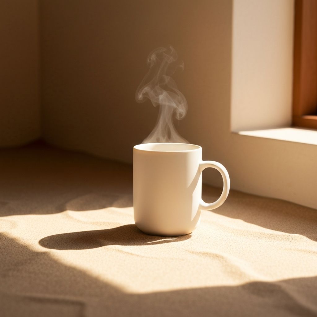 Peaceful moment with warm beverage by window